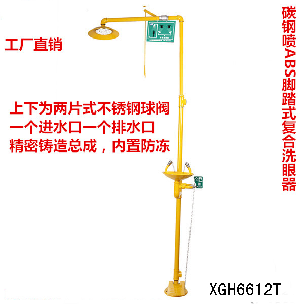 經(jīng)濟(jì)型腳踏復(fù)合式洗眼器 碳鋼腳踏噴淋雙口洗眼器